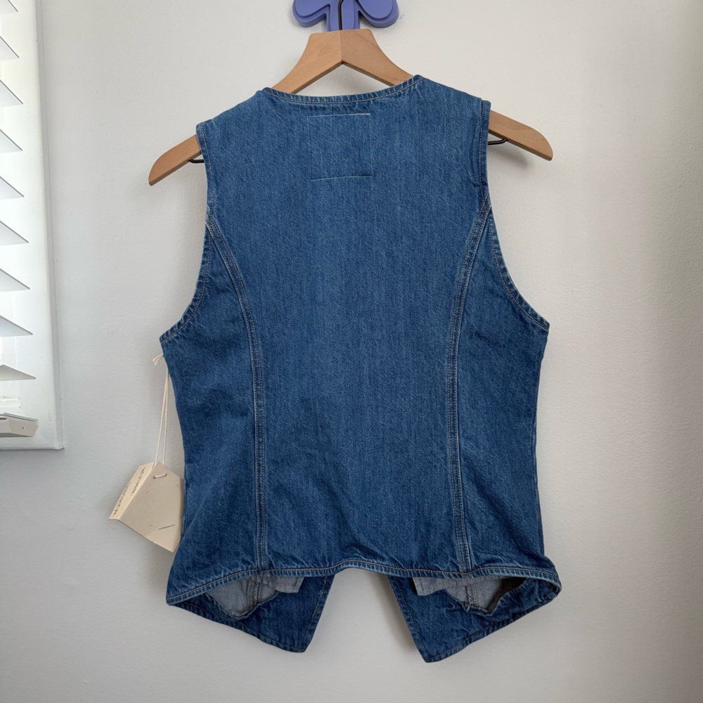 Mother‎ Medium NEW The Vested Interest Scoot This Way High Neck Denim Office - Picture 2 of 8